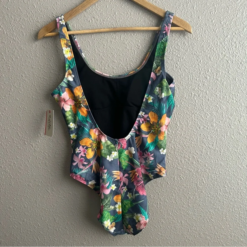 NEW Salt Life gray floral tropical scoop neck one piece‎ bathing suit